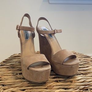 Steve Madden Nude Suede Wedge Ankle Strap Sandal